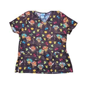 Thanksgiving Nurse Gown Scrub Turkey L Large